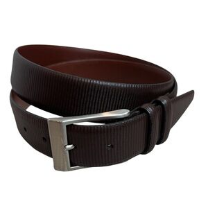 Torino Men’s Brown Leather Belt Silver Buckle Ribbed Texture Sz 38 Made in USA